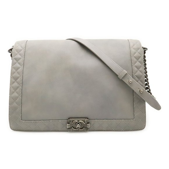 CHANEL Boy Chanel Matelasse Coco Mark Chain Shoulder Bag in Gray Leather - Picture 1 of 10